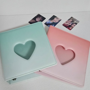 Kpop A4 Gradient Heart Cutout Photocard Binder | 9 Pocket Single Side Inner Refills and 2 Divider Acid-Free | Kpop Photocard Binder