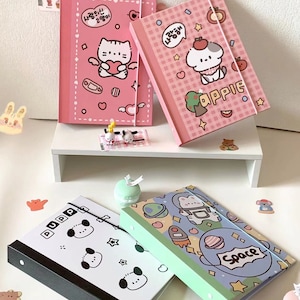 Classeur dessin animé A5 | Reliure à couverture rigide Composition | Reliure pour cartes photo Kpop | Agenda 6 anneaux K-pop Binder Bullet Journal, cadeaux de scrapbooking
