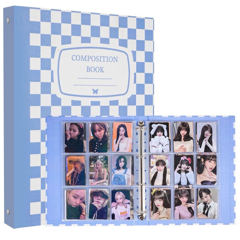 Handmade Checkered A4 | A5 Binder Hardboard Book Card Holder Photo Album Photocard Collect Organzier Book Gifts Photocard binder kpop binder A4 Blue