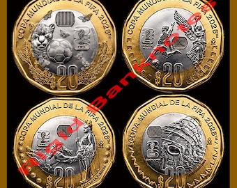 4 Coin Set, Mexico 20 Pesos, 2026 FIFA World Cup Mundial Issue Unc