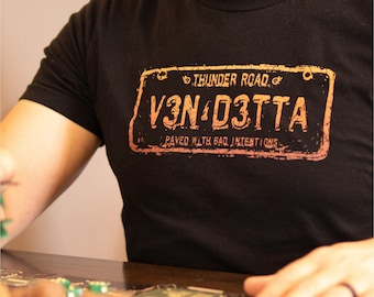Thunder Road, Vendetta License Plate, Board Game T-shirt, Gamer Shirt, Board Game Gift, Bella+Canvas