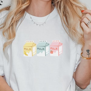 Milk Cartons Shirt Strawberry Milk Shirt Banana Milk Shirt Harajuku Clothing Kawaii Aesthetic Shirt Cute Milk Shirt Foodie Gift