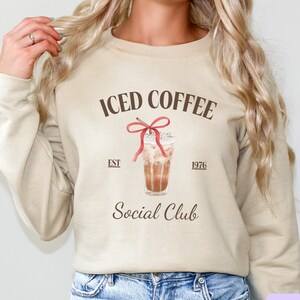 Iced Coffee Social Club Sweater, Coquette Clothing, Bow Tie Soft Girl, Soft Girl Aesthetics, Coffee Lover Sweater, Coffee Bow Tie Sweater