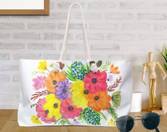 Watercolor Floral Print Canvas Tote Bag Summer Tote Gift Birthday Gift Library Bag Floral Shopping Bag Botanical Floral Tote Bag