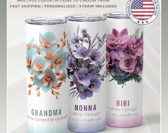 Personalized Floral Grandma Tumbler, Grandma Tumbler Gift, Gift for Grandma from Grandchildren, Grandma Travel Mug, Mimi, Mother's Day Gift
