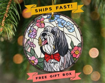 Tibetan Terrier Ornament, Personalized Dog Christmas Gift, Puppy Keepsake for Dog Mom, Holiday Pet Decor
