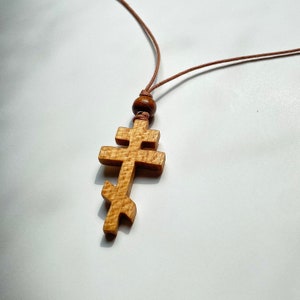 Handmade Orthodox Cross from Figured Maple - Unique Wooden Christian Pendant