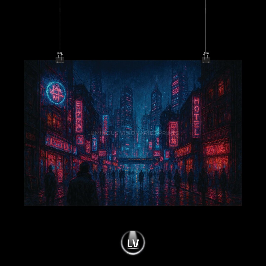 Urban Nightscape Poster | Matte Horizontal Wall Art, Neon City Decor ...