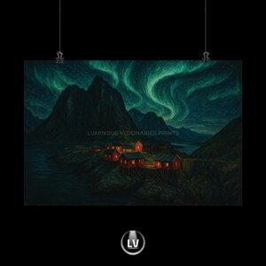 Lofoten Arktische Küste, ruhige Landschaft Poster, Nordische Wandkunst, Wohnkultur, Geschenk für Naturliebhaber, beruhigendes Kunstwerk, Nachthimmel | APLS #80