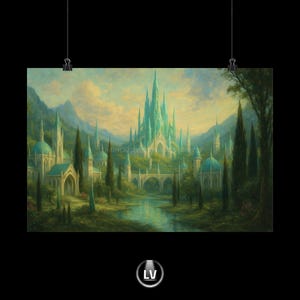Fantasy Wall Art Decor, Matte Horizontal Elves Cityscape Artwork, Home Office Decoration, Unique Gift Idea, Elves Theme Poster | APACS #31