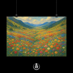 Vibrant Floral Landscape Poster, Nature Wall Art, Home Decor, Gift for Garden Lovers, Birthday Decoration | APLS #63