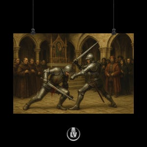 Medieval Knight Duel Poster, Historical Art Print for Home Decor, Fantasy Themed Wall Art, Unique Gift for History Lovers | APMD #19