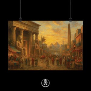 Ancient Marketplace Matte Poster, Egyptian Art Print, Wall Decor, Bohemian Home, Vintage Landscape Art, Gift for History Lovers | APACS #46