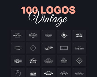 100 Vintage Vector Logo Templates 1, AI, EPS, PSD, Editable Logo Badges, Vintage, Retro, Logo Bundle, Logo Pack, Retro Logos, Vintage Logo