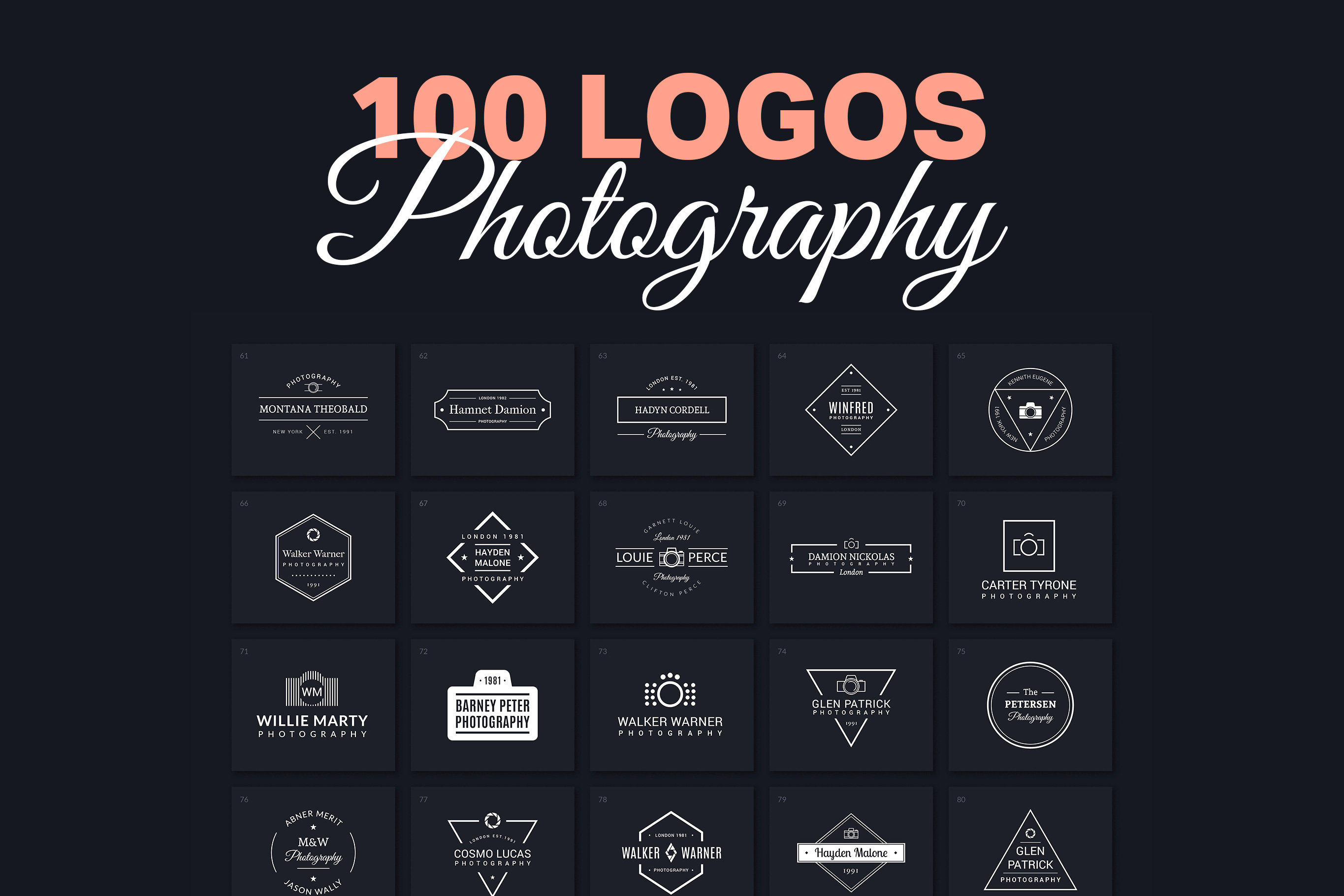 100 Photography Vector Logo Templates 1, AI, EPS, PSD, Editable Logos, Photography, Photo, Logo Bundle, Logo Pack, Camera, Photographer Logo