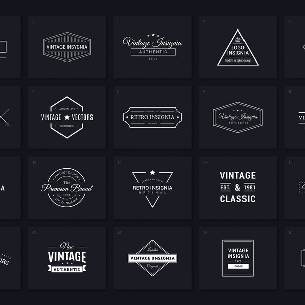 20 Vintage Vector Logo Templates 1, AI, EPS, PSD, Editable Logo Badges, Vintage, Retro, Logo Bundle, Logo Pack, Retro Logos, Vintage Logo