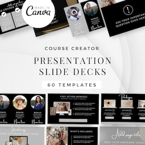 Webinar Template & Slide Deck Template Canva, Course Webinar Presentation Templates, Masterclass Template and Workshop Bundle, Black