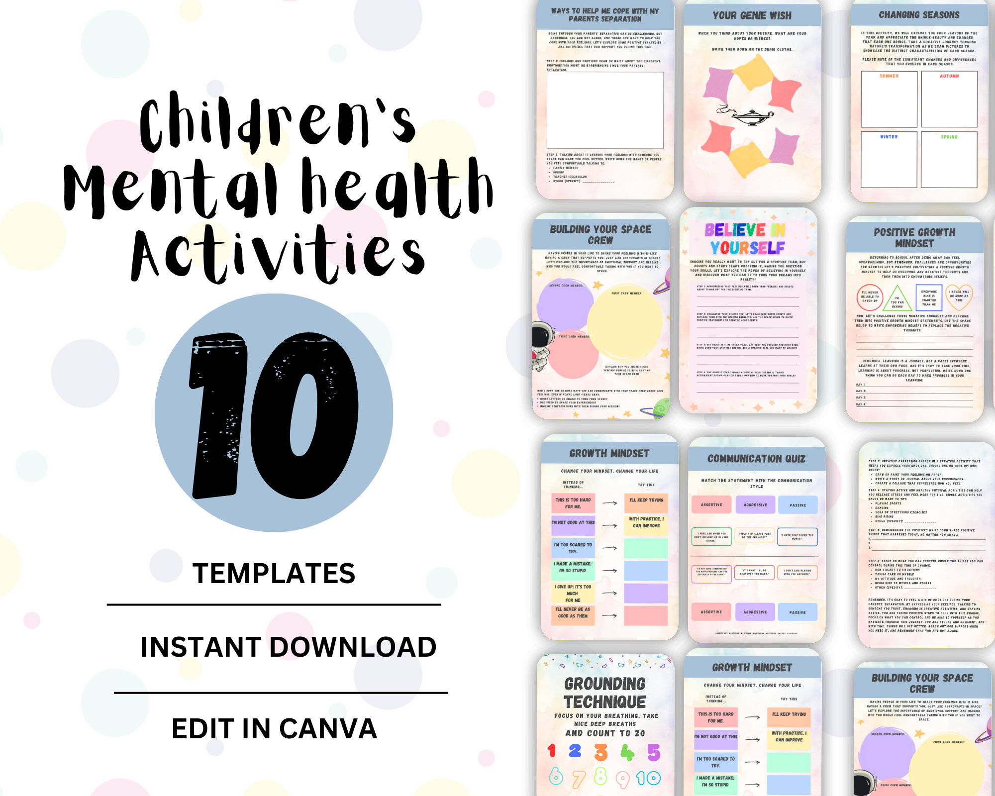 Mental Health | Kids Therapy | Coping Skills For Kids | Canva template, Digital Download | School Counselling Resources | Therapy Worksheets