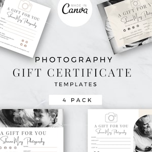 Photographer Gift Certificate Template | Modern Gift Certificate | Gift Card For Photographer | Canva & Photoshop Template