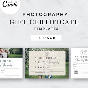 Carte-cadeau pour photographe | Modèle Canva | Logo professionnel | Photographie Logo | Modèle de certificat-cadeau de photographe | Cadeau d'affaires