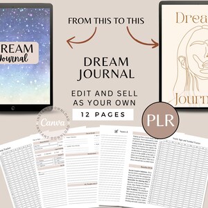 Modello Canva per diario dei sogni: disegno della luna celeste (download digitale PLR)