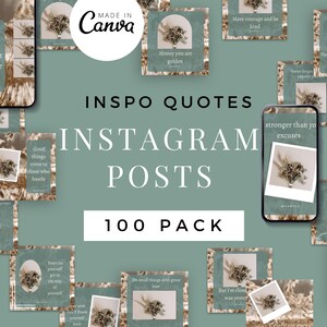 100 Instagram Inspirational Quote Pack| Editable Quote Templates| Motivational Quote Set| Green Social Media Posts| Blogger Engagement Kit