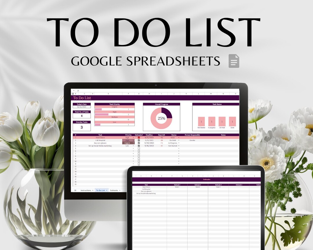 Task Planner Spreadsheet | Increase Productivity | to Do List | Task ...