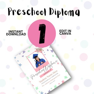 Preschool Diploma | Preschool Graduation Certificate | Daycare Graduation | Last Day Of Preschool | Editable Diploma | Pre-K Grad