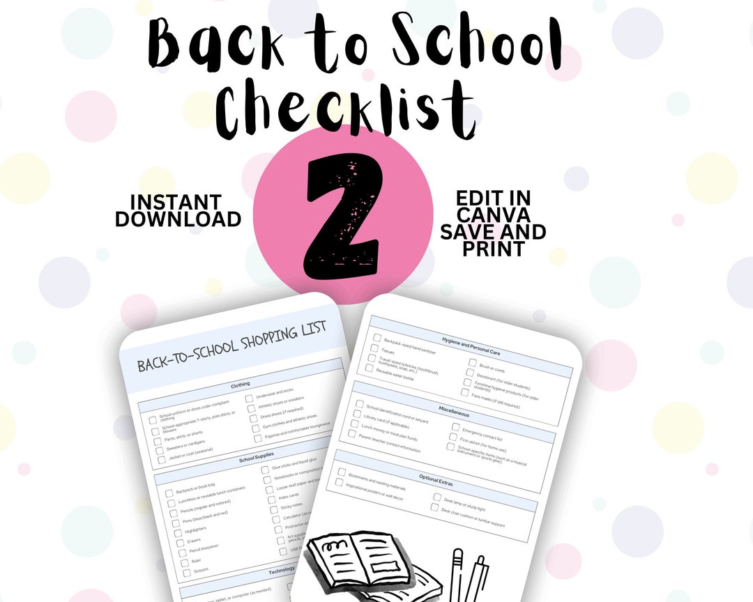 Printable Back to School Checklist for Kids: Canva Template (digital ...