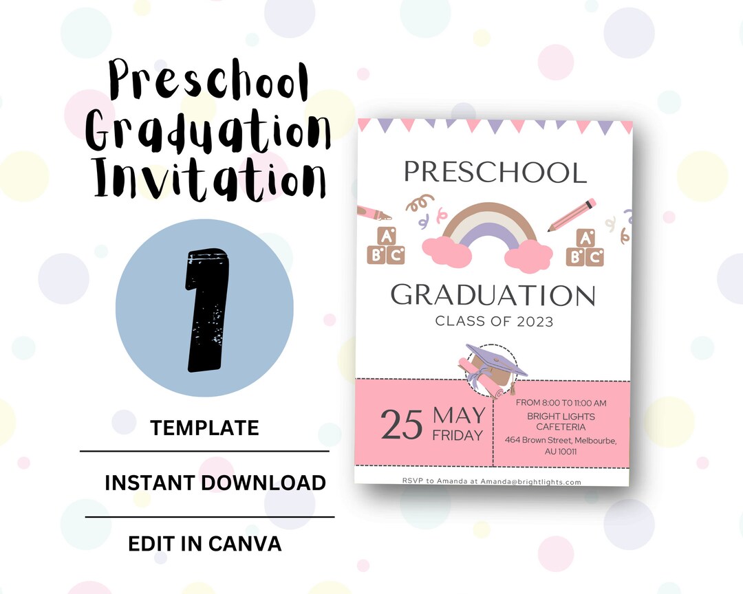 Kindergarten Graduation Invitation Graduation Announcement Preschool ...