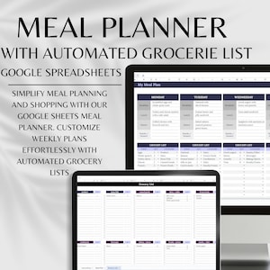 Pianificatore automatico dei pasti settimanali: lista della spesa di Google Sheets (download digitale)