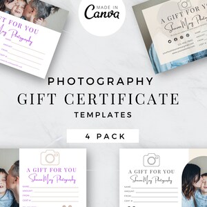 Modèle de certificat-cadeau de photographe | Chèque-cadeau moderne | Carte-cadeau pour photographe | Modèle Canva et Photoshop