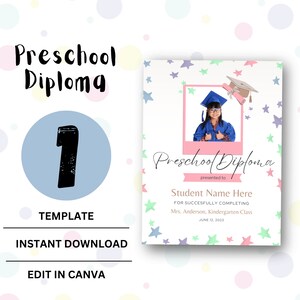 Preschool Diploma | Preschool Graduation Certificate | Daycare Graduation | Last Day Of Preschool | Editable Diploma | Pre-K Grad