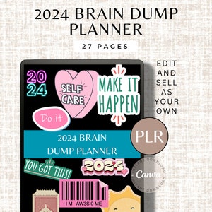 2024 Brain Dump Planner: PLR Canva Template (Digital Download)