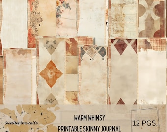 Afdrukbare skinny junk Journal-kit, Victoriaans junk Journal-papier, collageblad, digitale download, achtergrondpagina's, kastanjebruin, vintage, hoog