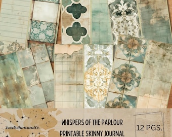 Afdrukbare magere junk Journal kit, Victoriaanse salon ongewenste dagboekpapier, collageblad, digitale download, achtergrondpagina's, vintage, hoog