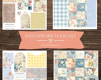 Patchwork Folio Kit, Floral Junk Journal Paper, Printable Collage (Digital Download)