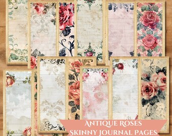 Antique Roses Skinny Junk Journal Kit, afdrukbaar collagepapier (digitale download)