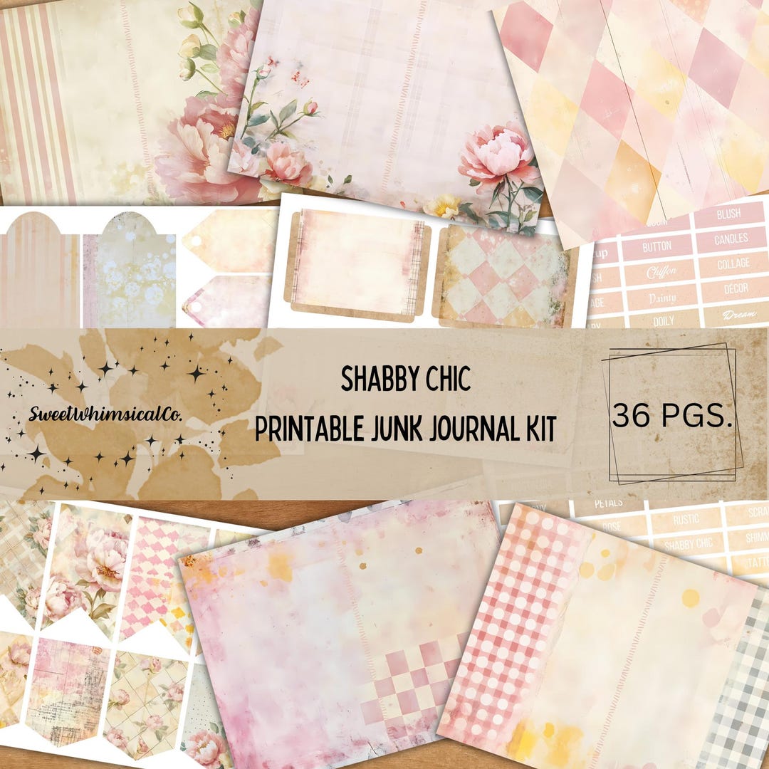 Shabby Chic Printable Junk Journal Starter Kit 36 Pages With Pink ...