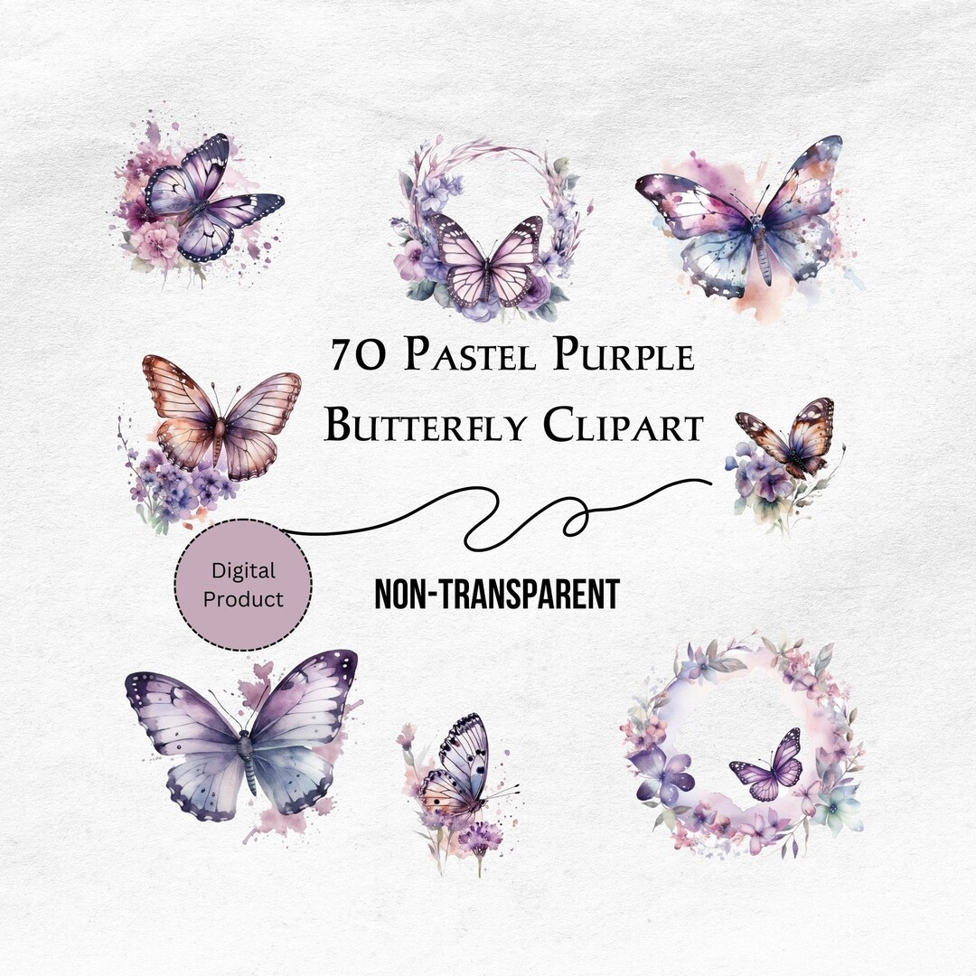 70 Pastel Purple Butterfly Clipart Purple Butterflies Digital Etsy