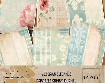Afdrukbare skinny junk Journal-kit, Victoriaanse elegantie Junk Journal Paper, collageblad, digitale download, achtergrondpagina's, vintage, hoog