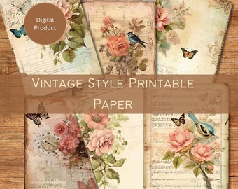 Vintage Floral Collage Sheets, Antique Paper Ephemera (PDF Download)