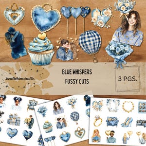 Druckbare pingelige Aufkleber Vintage Ephemera Aufkleber Cricut Scrapbook Digitaler Download, DIY Handwerk Bullet Journal blaues Flüstern Herzen
