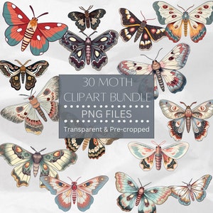 Motte Clipart Bundle, digitale Aufkleber für Scrapbooking, DIY-Projekte, Junk Journaling, Vintage Motten, kommerzielle Nutzung