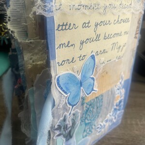 Chunky Handmade Junk Journal, Pockets, Vintage Paper, Tags, Memory Book, Scrapbook, one of a kind, 4 signatures 80 pages Blue Floral Romance