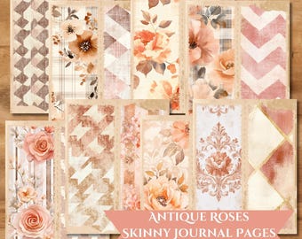 Afdrukbare Skinny Junk Journaalpagina's, Tall Papers, Collageblad, Digitale download, Knutselen, Afdrukbaar, Achtergrond, Bloemen, Vintage, Verticaal