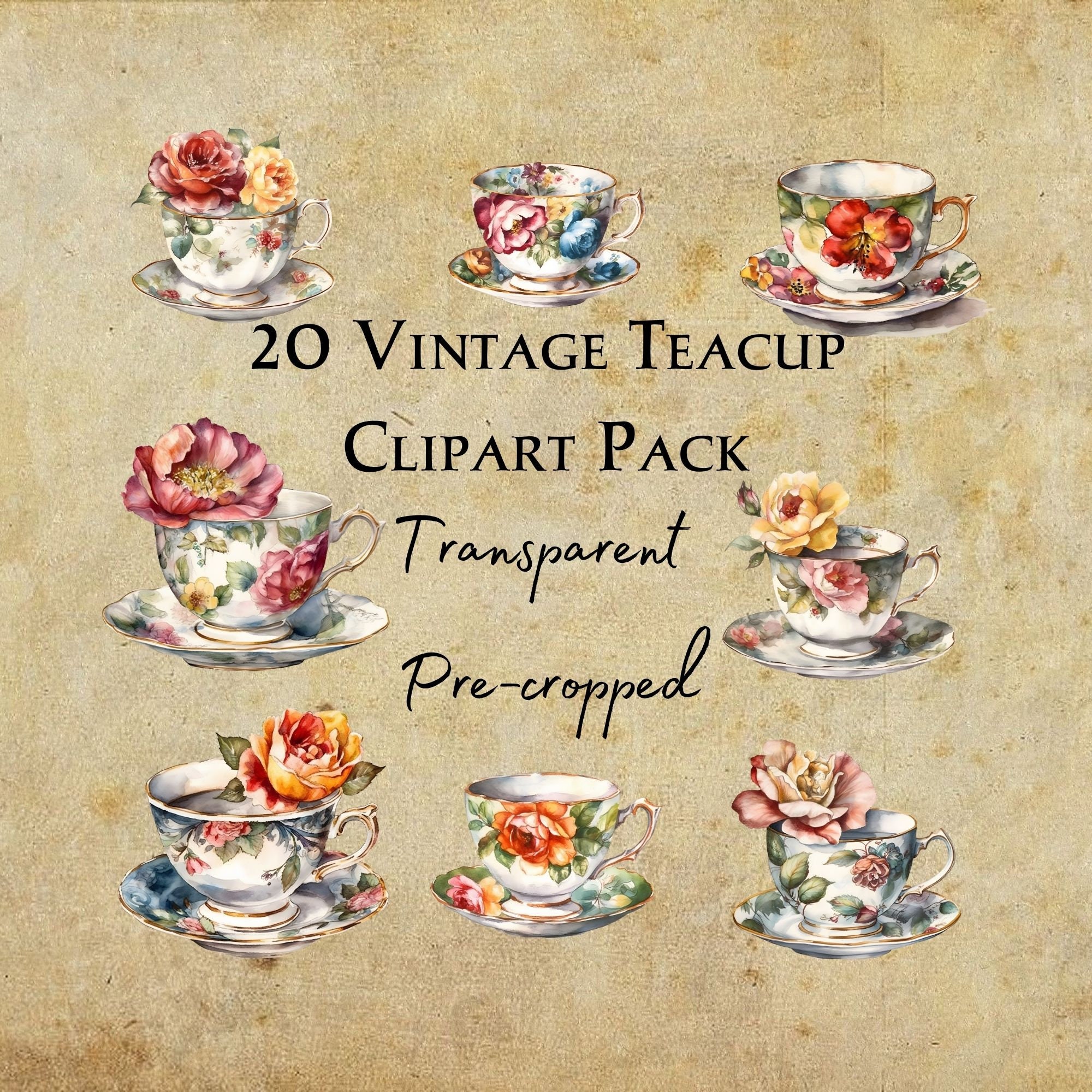 Vintage Teacup Clipart Tea Cup Stickers Transparent PNG Etsy