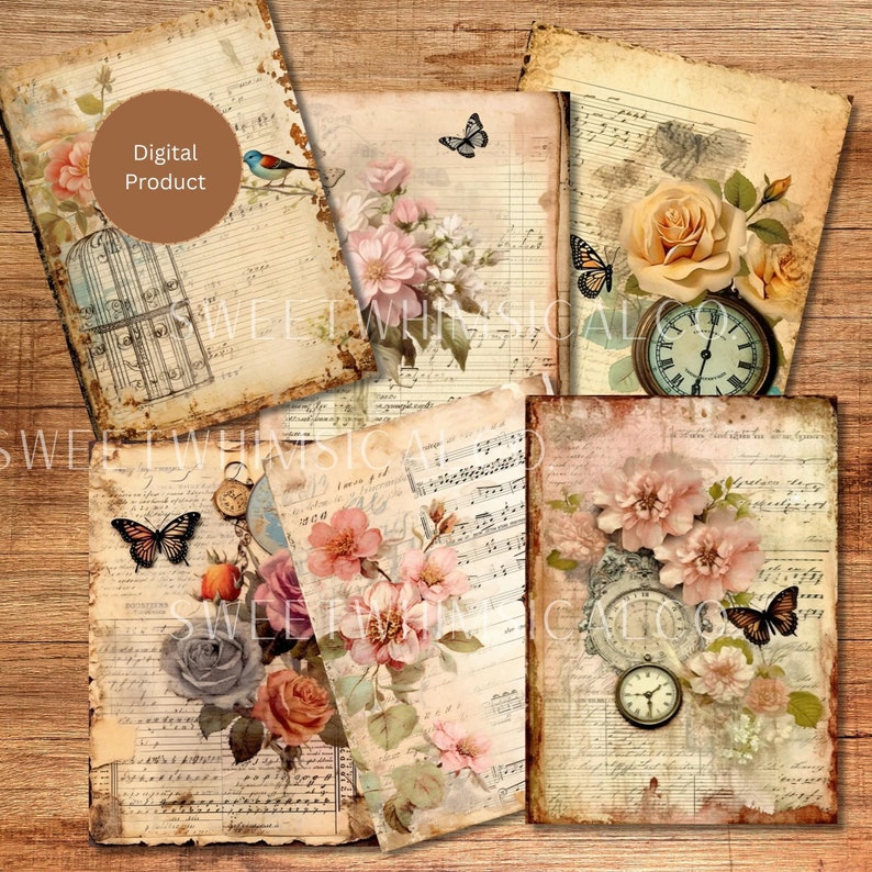 Vintage Collage Sheets, Antique Paper, Printable Pages, Floral Pages