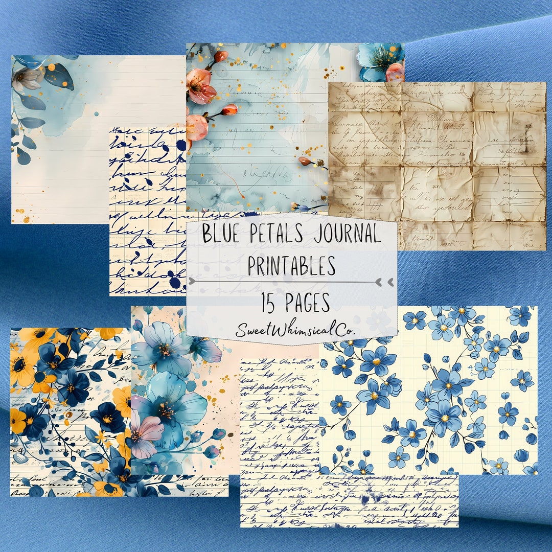 Printable Junk Journal Backing Pages Kit, Blue Petals Journal Pages ...