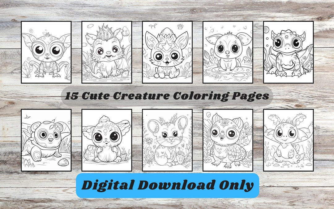 15 Cute Creature Coloring Pages Digital Download Adorable - Etsy